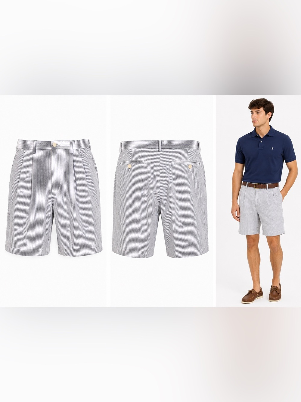 Brooks Brothers Bermuda Shorts Mens 38 Blue Seersucker Striped Summer Classic